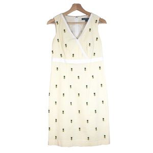 Brooks Brothers Embroidered Pineaple Sheath Dress Sleeveless Yellow Sz 2